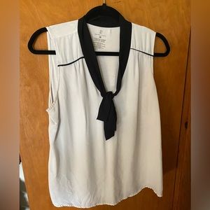 White & black tie-neck blouse